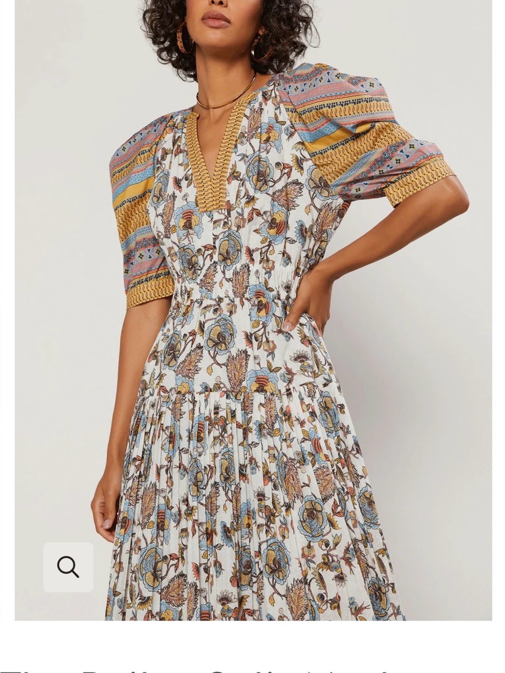 Current Air White Floral Midi Dress with Mustard & Blue Accents